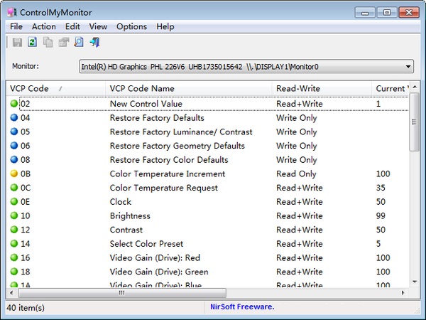 ControlMyMonitor操作界面示意图